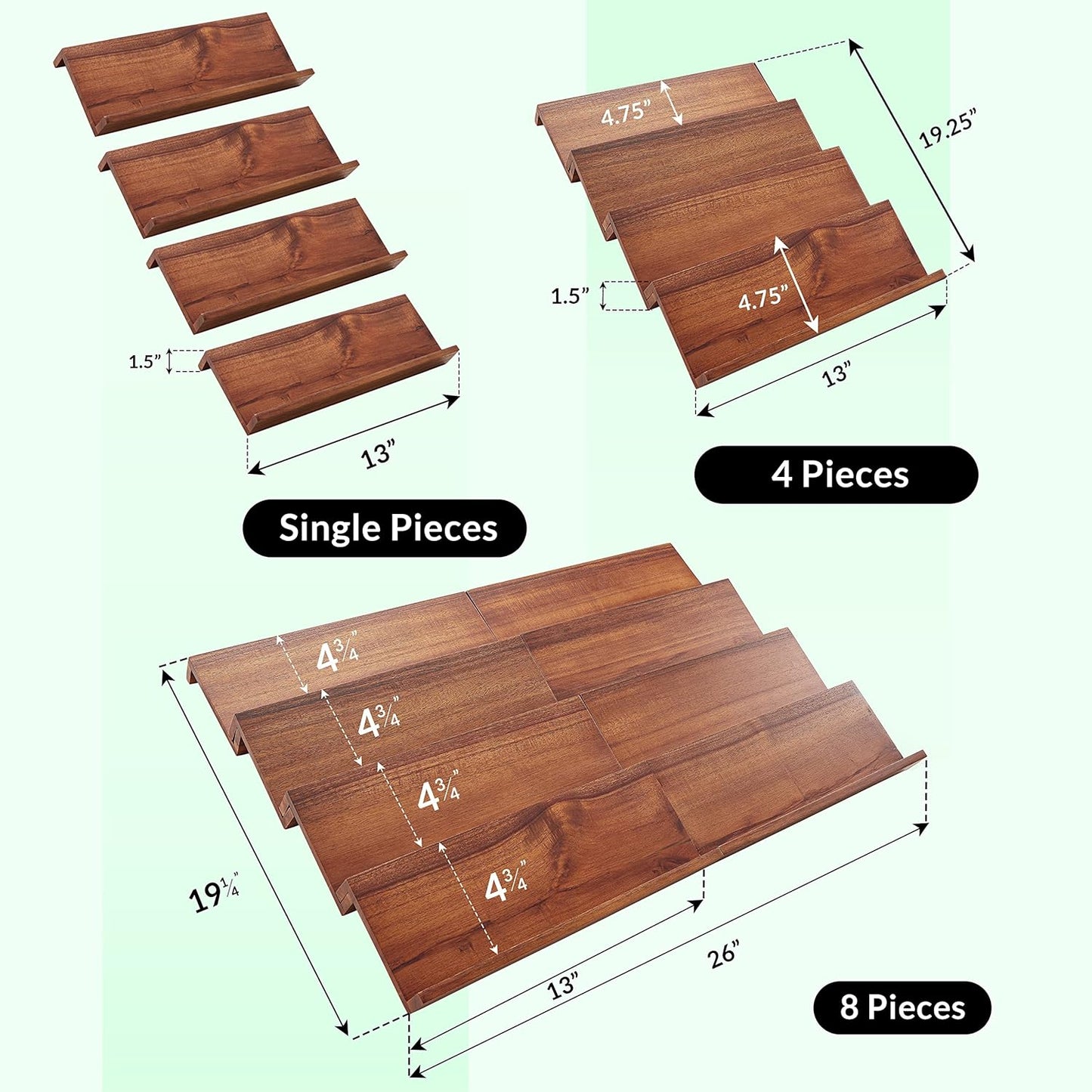 Tinamo Acacia Wood 4-Tier Spice Rack Organizer for Cabinet, Pack of 8 Pcs | Solid Acacia Wood Construction, No assembly, Stackable 4-tray design, Spacious for up to 64pcs 4oz Jars, Easy to Clean