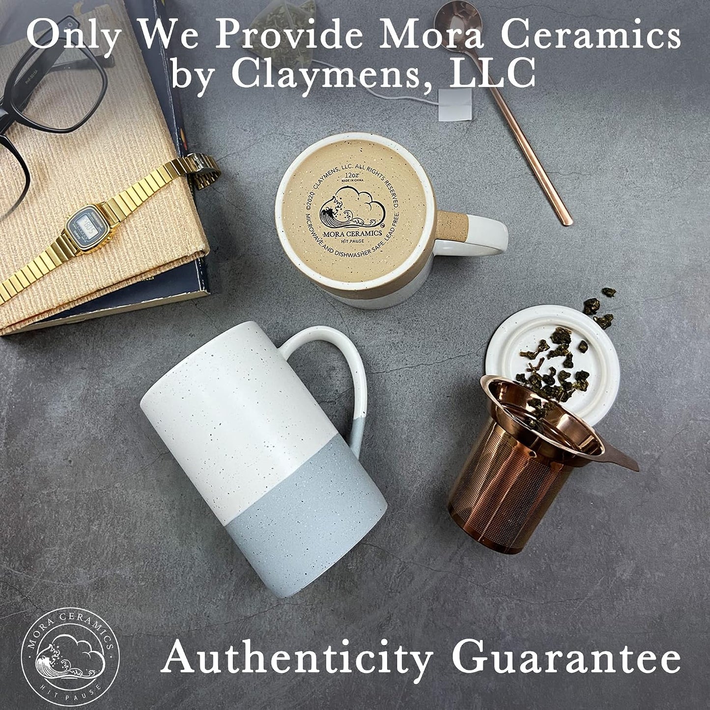 Mora Ceramics Tea Cup with Loose Leaf Infuser, Spoon and Lid, 12 oz, Microwave and Dishwasher Safe Coffee Mug - Rustic Matte Ceramic Glaze, Modern Herbal Tea Strainer - Great Gift for Women, Garnet