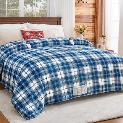 Heated Blanket Electric Throw 50X60 Heating Blanket with 10 Heating Levels 8 Hours Auto Off, Blue Plaid Sherpa Blankets Winter Warmer, Home Decor for Couch Bed Office,Gifts for Mom, Women,Washable