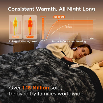 Bedsure Heated Blanket Throw Blanket with Preheat Function - Fast Heating Electric Blanket, Soft Flannel Throw with 6 Time Settings(Up to 10H), 6 Heating Settings, Gifts for Grandma (50"x60", Grey)