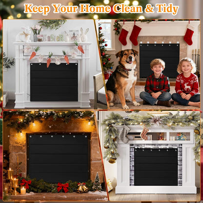 Fireplace Draft Cover - Draft Stopper Blanket with Hook & Loop Tapes, Stops Heat Loss & Cold Air, Energy-Saving Indoor Fireplace Blocker, 39"x32" Black