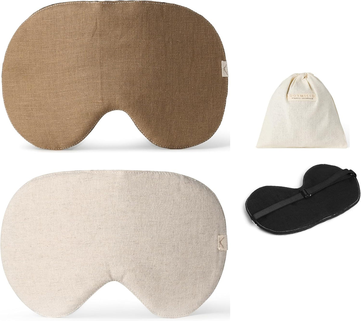 2-Pack Linen Eye Sleep Mask, Organic Blackout, Oversize Shape Cover