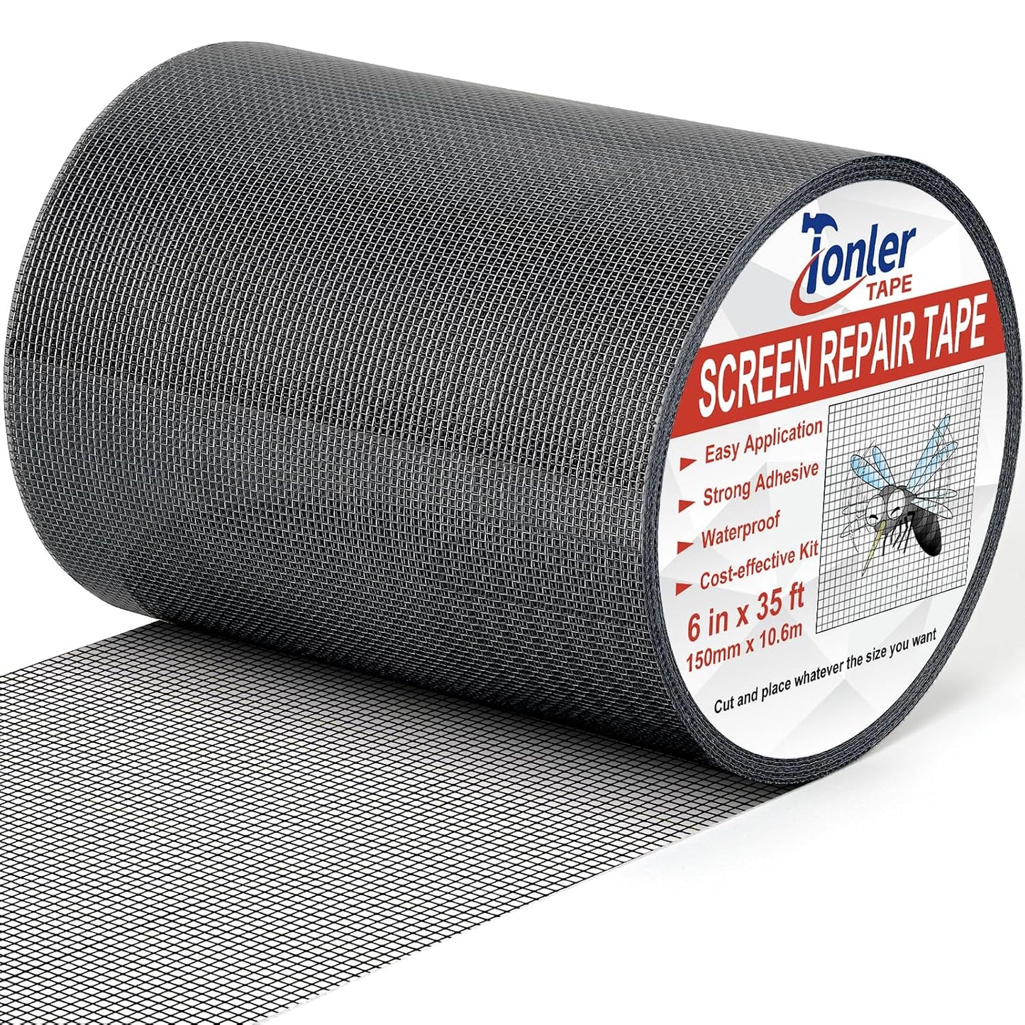Gray Fiberglass Screen Mesh Patch Tape 2" x 35FT Strong Adhesive Repair Kit | Strong adhesive fiberglass mesh repair kit for screen holes and tears, easy to cut and apply, waterproof indoor outdoor