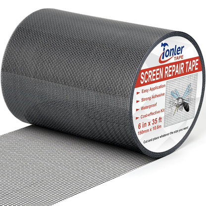 Gray Fiberglass Screen Mesh Patch Tape 2" x 35FT Strong Adhesive Repair Kit | Strong adhesive fiberglass mesh repair kit for screen holes and tears, easy to cut and apply, waterproof indoor outdoor