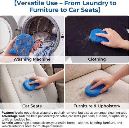9 PCS Blue Pet Hair Remover for Laundry - High Visibility Reusable Fur Catcher, Traps Hair in Washer & Dryer, for Dog & Cat Hair on Clothes, Bedding (9 Blue Pads)