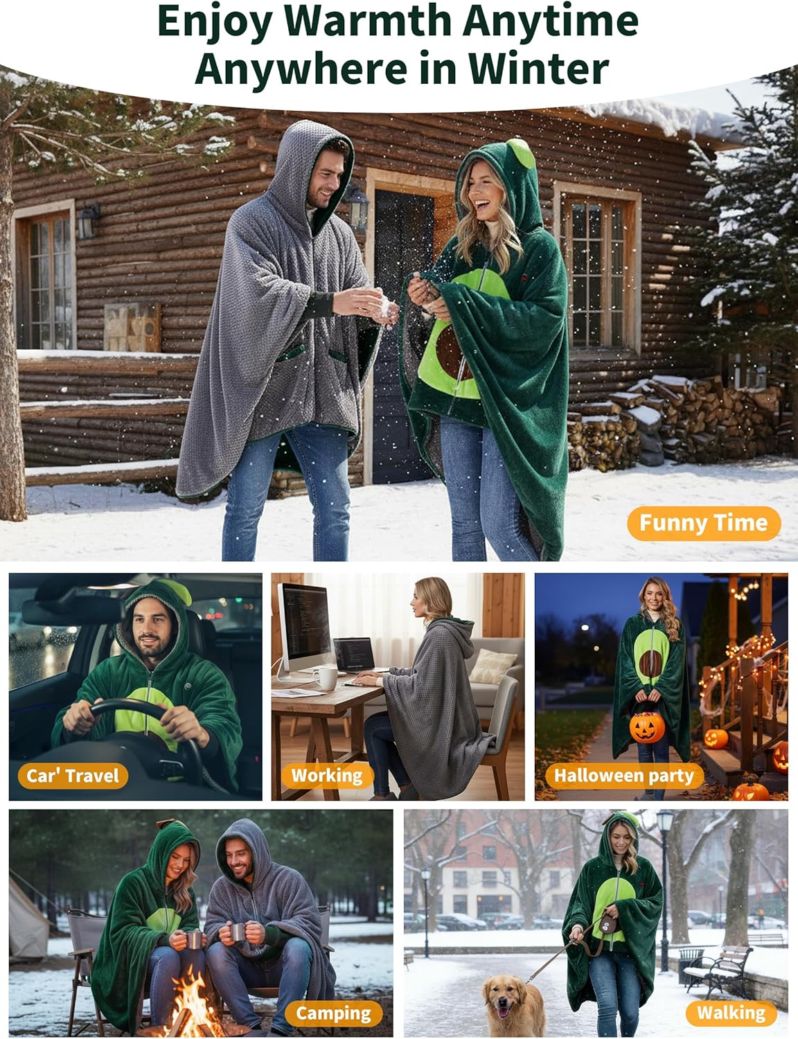 PETREL Wearable Heated Shawl Poncho Blanket,3 Heat Sets | Cordless Heated Throw Blanket,Battery Operated, Sherpa Lining Portable Electric Wrap Hoodie for Car,Indoor,Camping,Picnic