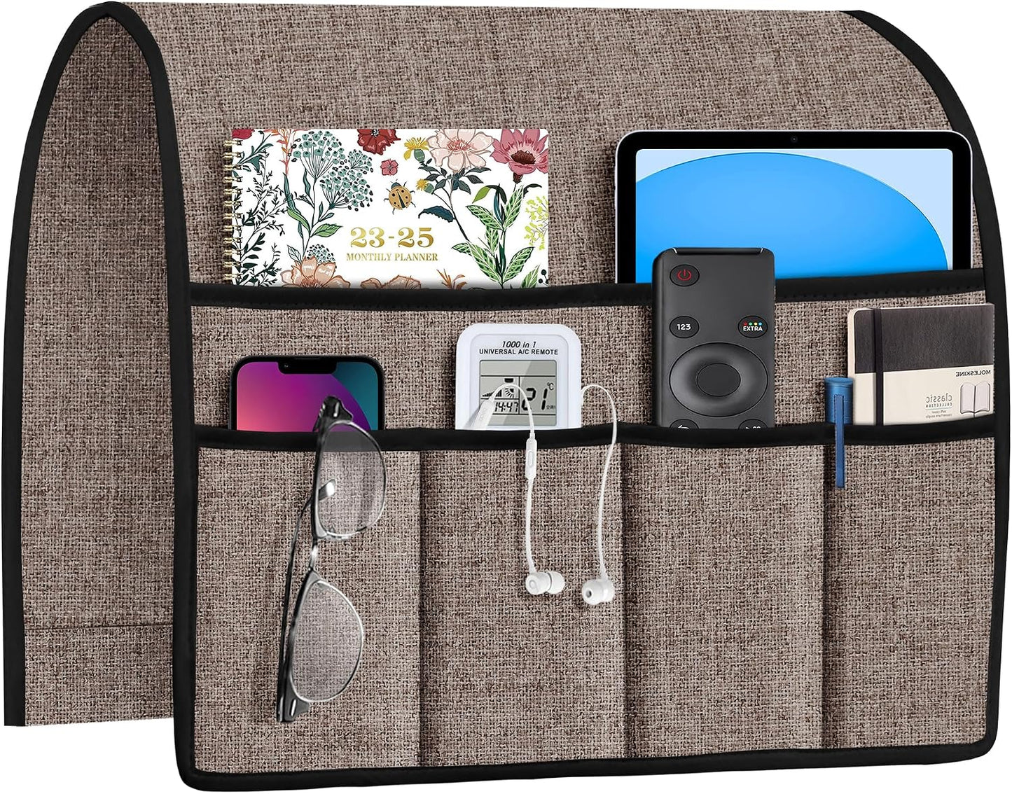 Joywell Remote Caddy Couch Remote Control Holder for Recliner Sofa Armrest Organizer Non Slip Arm Chair Caddie with 6 Pocket Storage for Magazine, Tablet, Phone, iPad, Black