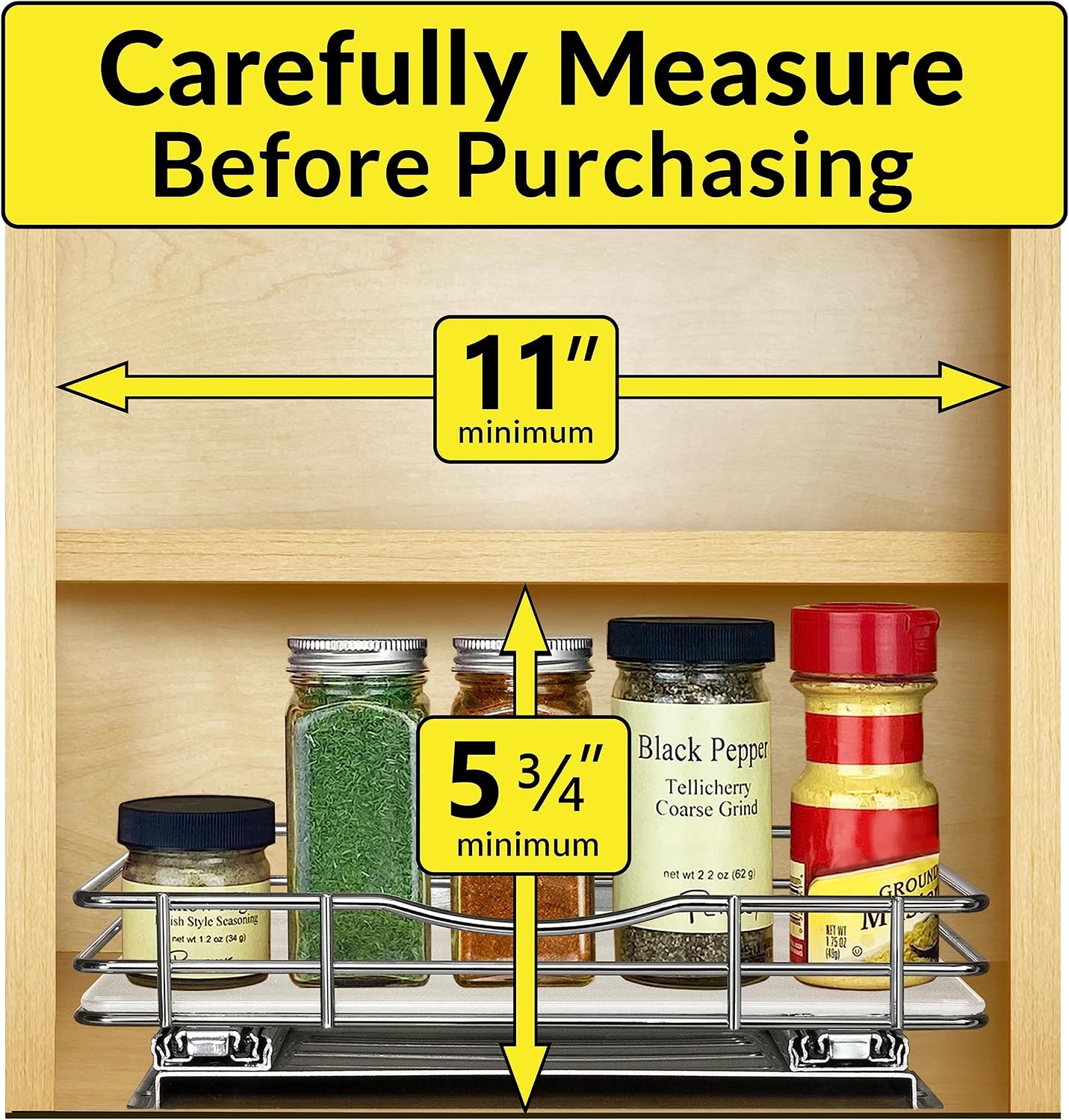 LYNK PROFESSIONAL® Pull Out Spice Organization for Cabinets - 4-3/8 inch Wide – Spice Rack for Inside Cabinets, Slide Out Spice Rack Organizer for cabinet – Pull Out Spice Rack, Sliding 2 Tier Chrome