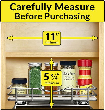 LYNK PROFESSIONAL® Pull Out Spice Organization for Cabinets - 4-3/8 inch Wide – Spice Rack for Inside Cabinets, Slide Out Spice Rack Organizer for cabinet – Pull Out Spice Rack, Sliding 2 Tier Chrome