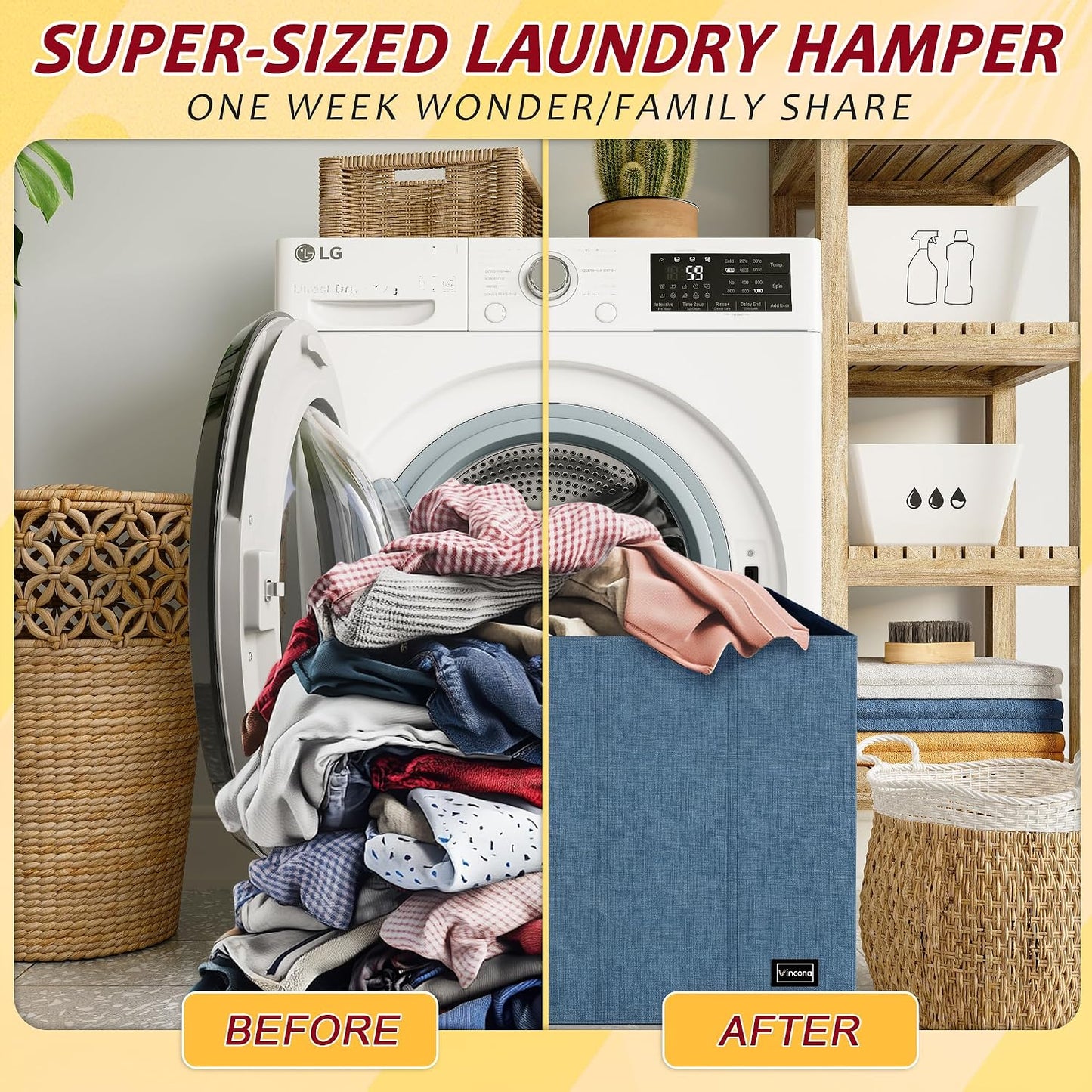 195L Laundry Hamper 3 Section,Large Laundry Hamper with Lid,Dirty Clothes Hamper with 3 Inner Bags,Collapsible Laundry Basket Organizer for Laundry Room,Bedroom,Laundry Sorter Hamper 3 Compartment