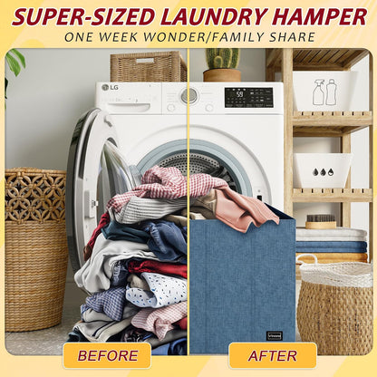 195L Laundry Hamper 3 Section,Large Laundry Hamper with Lid,Dirty Clothes Hamper with 3 Inner Bags,Collapsible Laundry Basket Organizer for Laundry Room,Bedroom,Laundry Sorter Hamper 3 Compartment