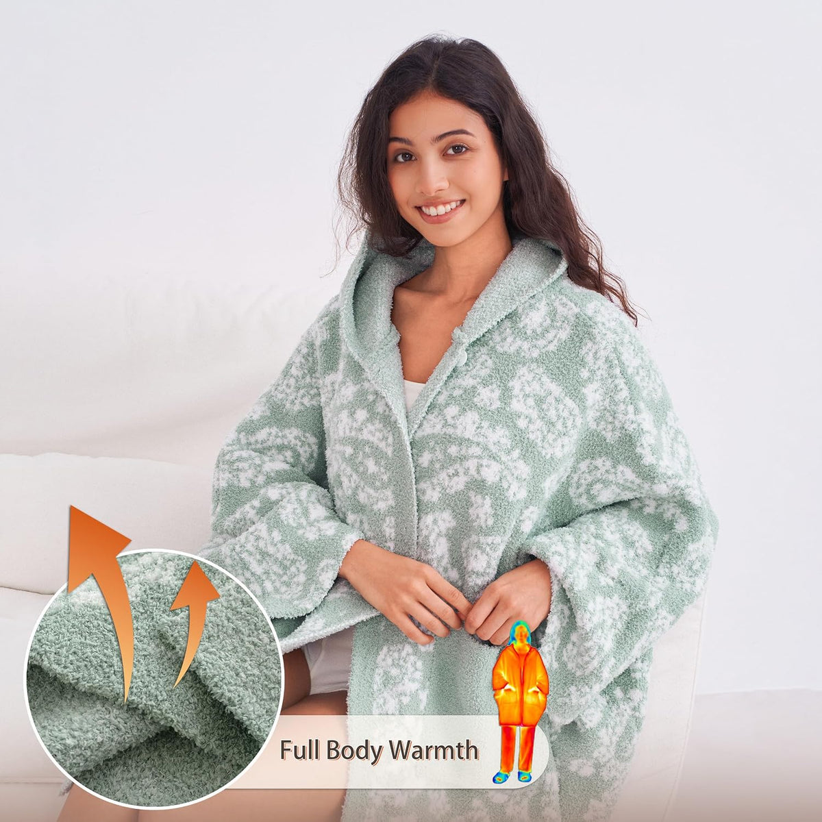 WDCOZY Wearable Blanket Hoodie Poncho Throw Comfy Soft Warm Cape Shawl Cozy Cloak Wrap Hooded with Sleeves For Women Adults