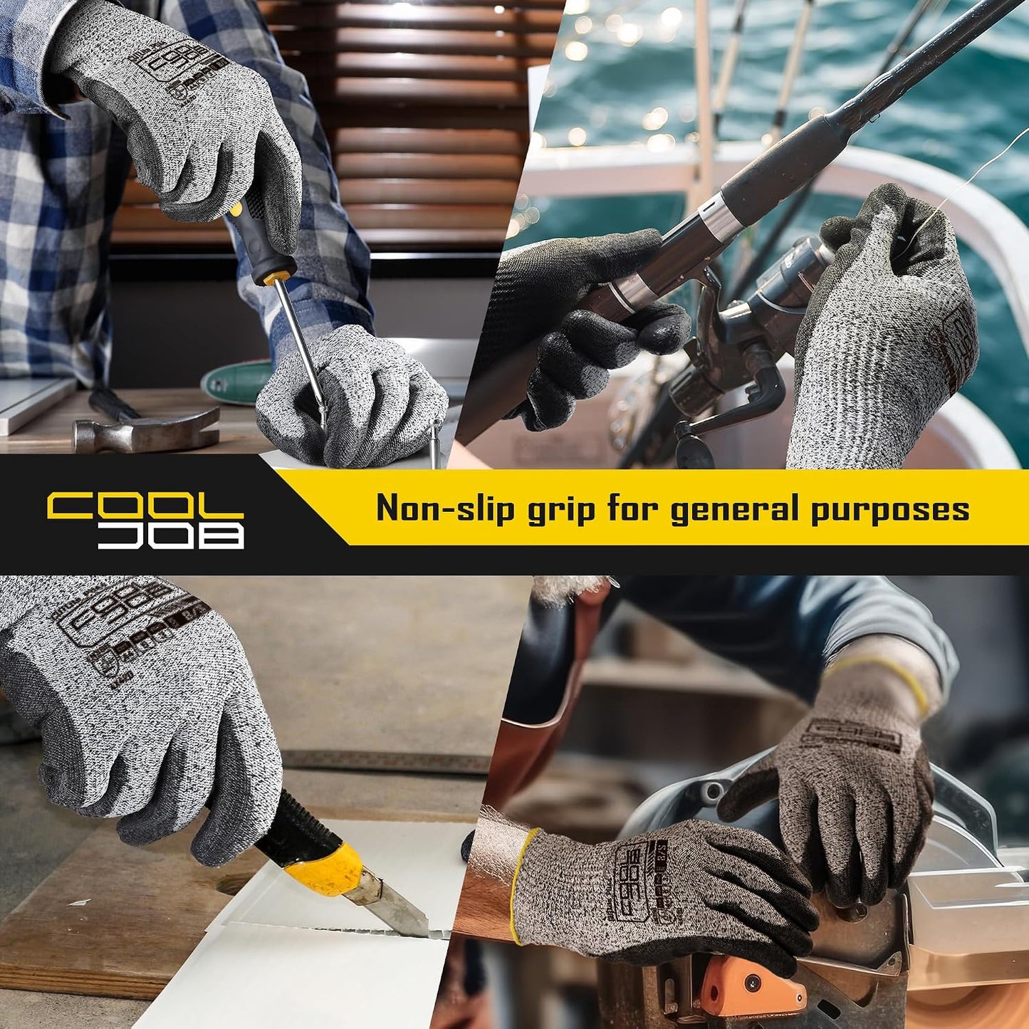 COOLJOB 12/120 Pairs Cut Resistant Work Gloves PU Coating, ANSI A2 A4 A6 A9