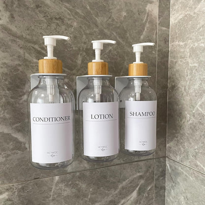 3 Pack Wall Mount Shower Dispenser, No Drill, 16 Waterproof Labels | Shampoo Dispenser for Shower Wall, Shampoo and Conditioner Dispenser, Bathroom, 17oz, Gold Amber