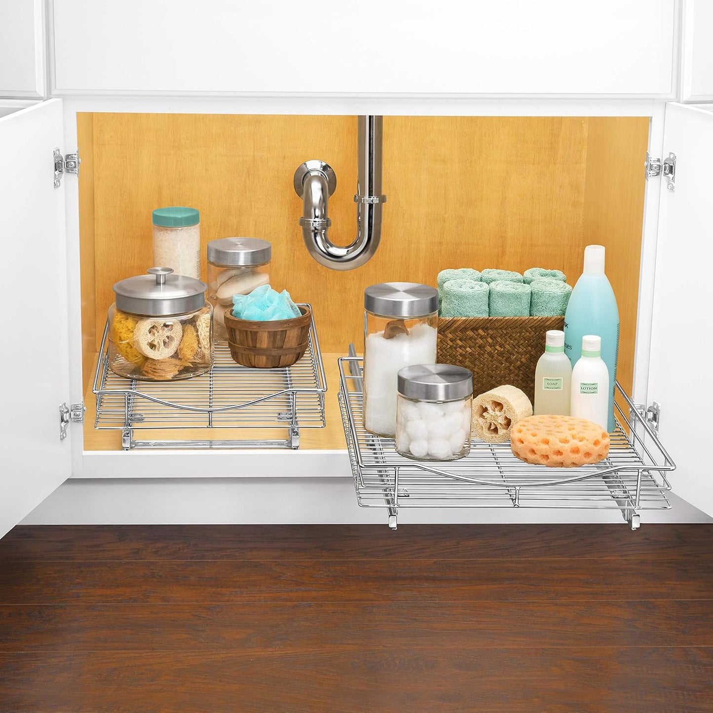 LYNK PROFESSIONAL® Pull Out Cabinet Organizer, Kitchen Slide Out Drawer | 14W x 21D chrome rollout shelf creates easy-access storage for cookware, pantry items and kitchen essentials inside cabinets