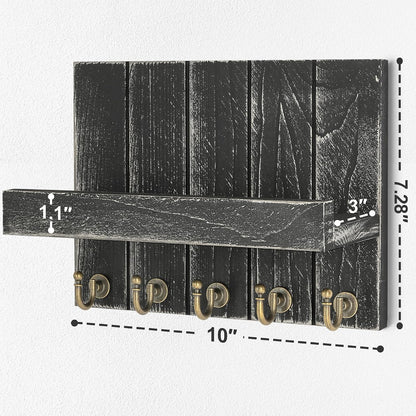 Rebee Vision Key Holder Wall Mount with 5 Key Hooks for Home Decor, Brown | 3.54'' x 10'' x 7.28'', Small Shelf for Display Plant, Key Hangers for Hat, Entryway Space-Saving Storage