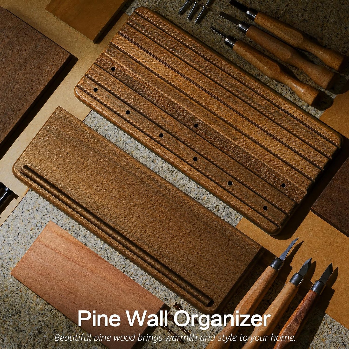 Rebee Vision Pine Wood Key Holder Wall Mount with Shelf for Entryway, Brown | 6 Key Hooks, Round Corner, Smooth&Hand-Friendly, Clear Wood Texture, Space-Saving Design, Organize Mail & Letter