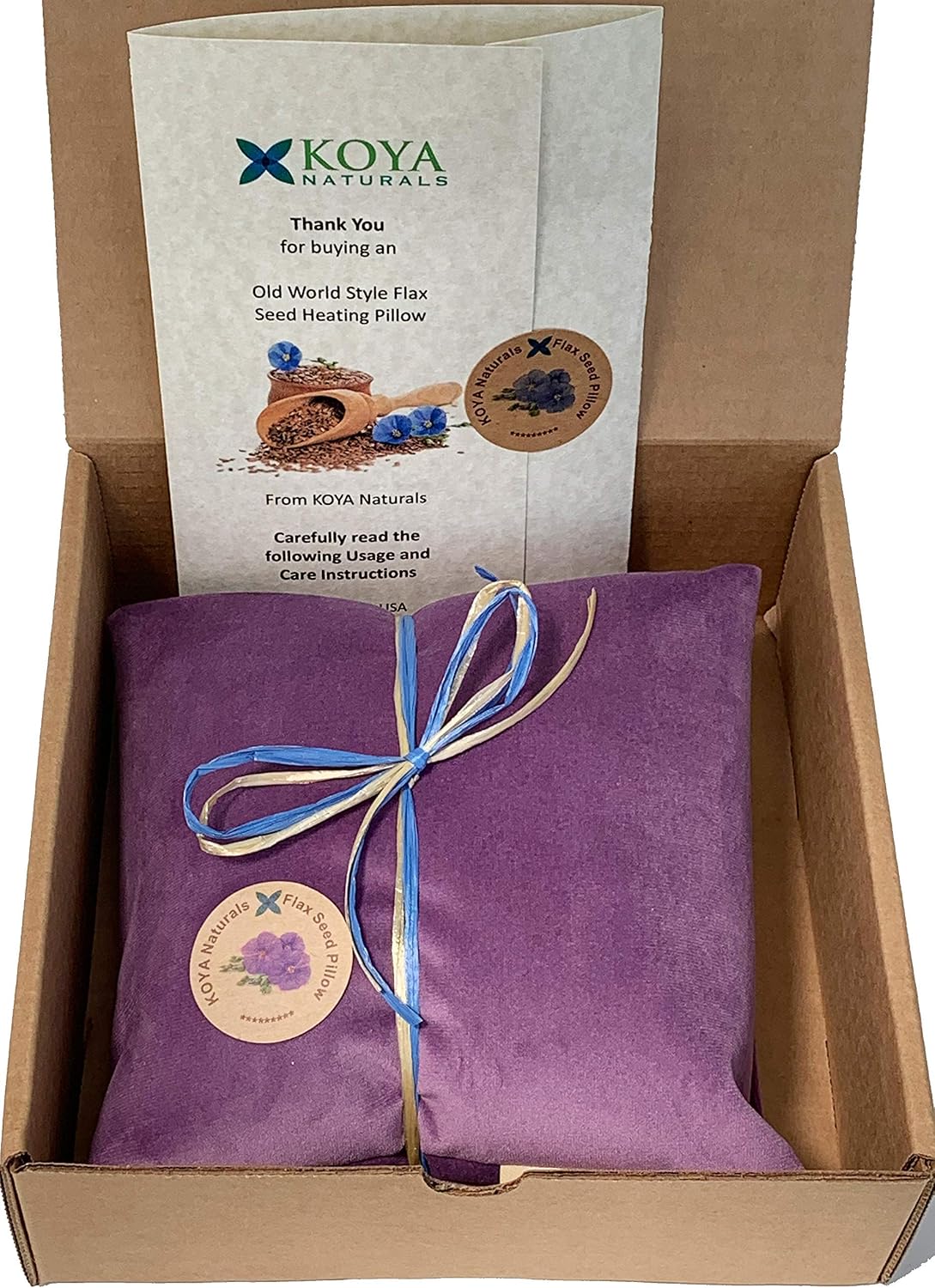 KOYA Naturals Soft Velvet Flax Seed Pillow - Microwave Heating Pad