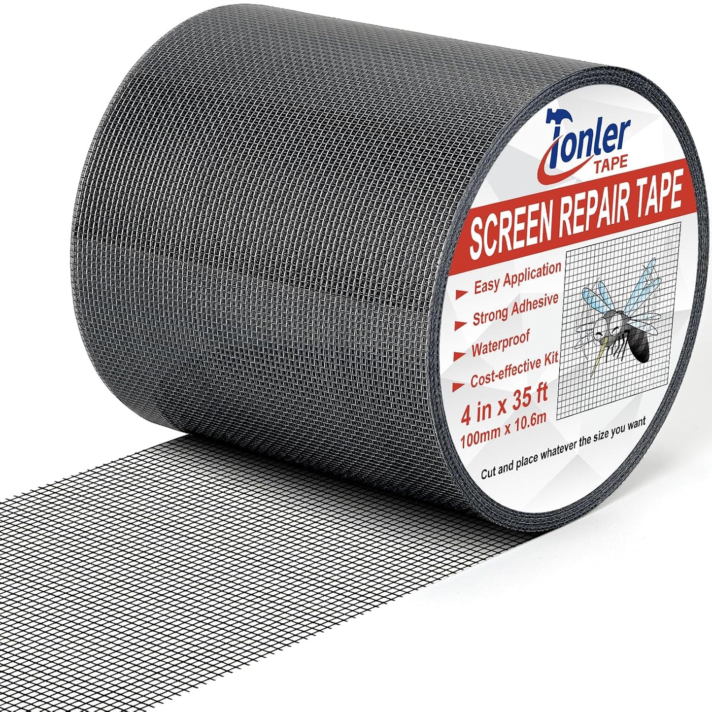 Gray Fiberglass Screen Mesh Patch Tape 2" x 35FT Strong Adhesive Repair Kit | Strong adhesive fiberglass mesh repair kit for screen holes and tears, easy to cut and apply, waterproof indoor outdoor