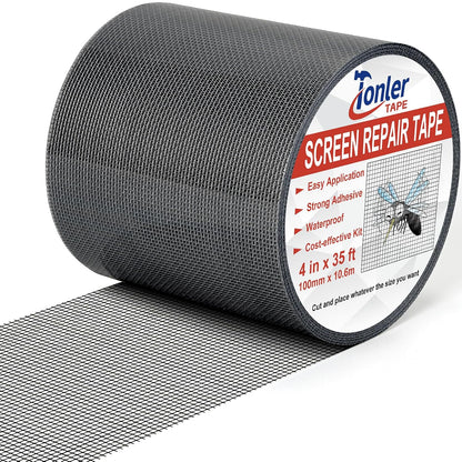 Gray Fiberglass Screen Mesh Patch Tape 2" x 35FT Strong Adhesive Repair Kit | Strong adhesive fiberglass mesh repair kit for screen holes and tears, easy to cut and apply, waterproof indoor outdoor
