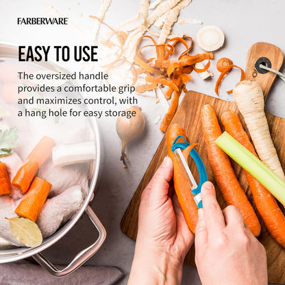 Farberware Vegetable Peeler, Pro2 Euro Peeler with Sharp Stainless Steel Swivel Blade and Ergonomic Handle, Dishwasher Safe, Aqua Sky