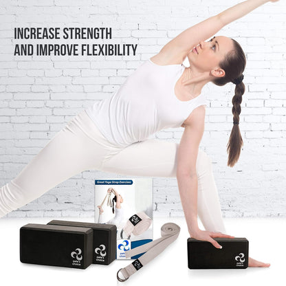 Stretching Straps and Yoga Blocks - Yoga Beginner Kit for Pilates & Gym | For Home Workouts - Hold Poses, Stretch, Improve Flexibility & Maintain Balance. BONUS Exercise Guide