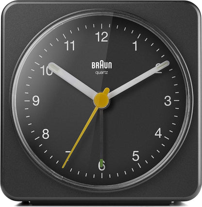 Braun Classic Analogue Alarm Clock with Snooze and Light, Quiet Quartz Sweeping Movement, Crescendo Beep Alarm in White, Model BC03W.