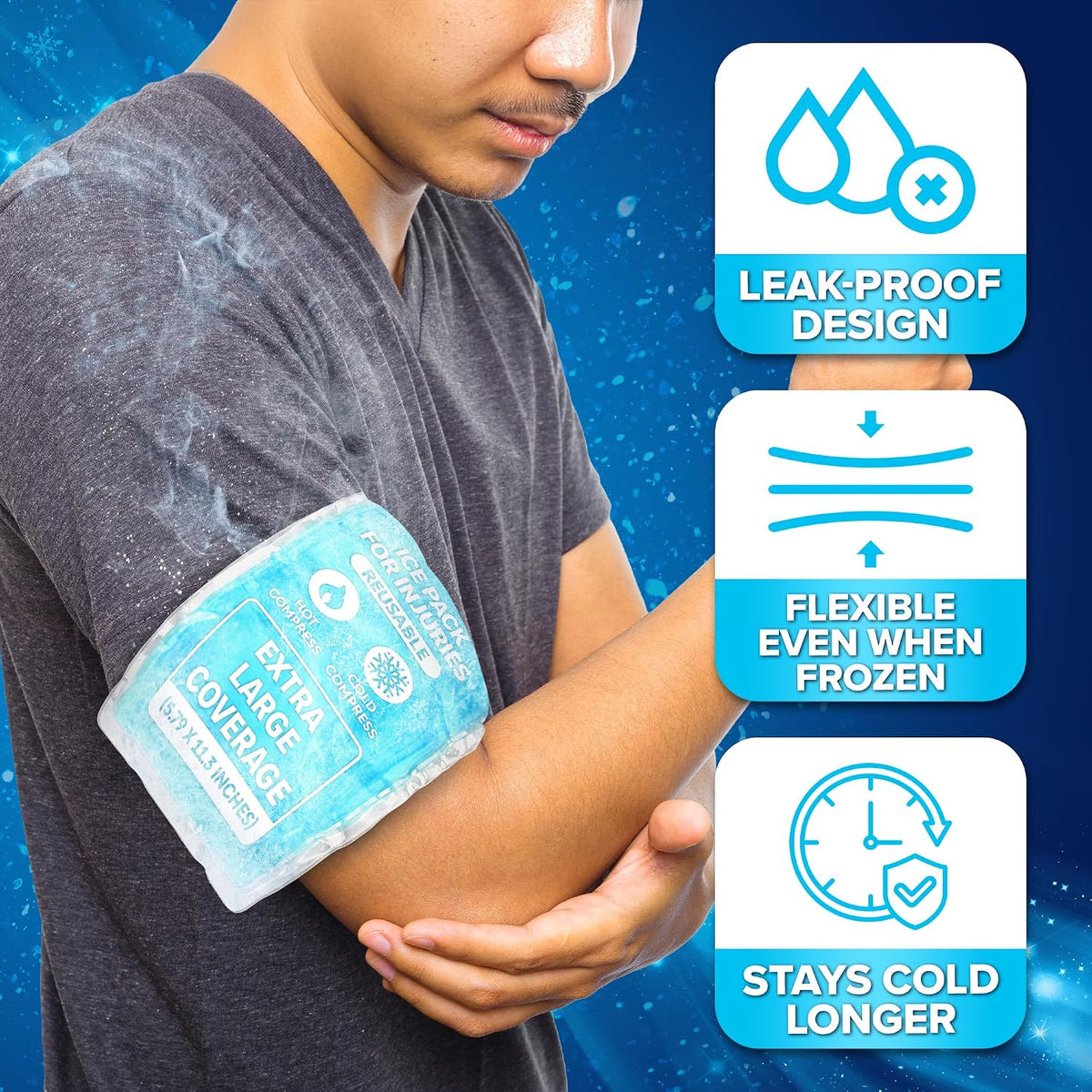 Ice Packs for Injuries Reusable (Pack of 2, XL) - Gel Ice Packs Reusable - Soft Ice Pack for Injuries with Wrap - Flexible Therapy, for Knee, Back, Neck, Wrist, & Ankle