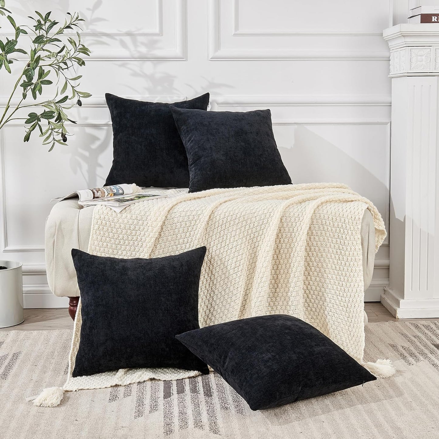 GAWAMAY Lumbar Support Pillow Decorative Rectangle Throw Pillow Covers 12"x20" Inch Set of 2, Soft Chenille Fall Pillowcase for Living Room Bedroom Sofa Couch Cushion Cover Grey 30x50cm (No Insert)