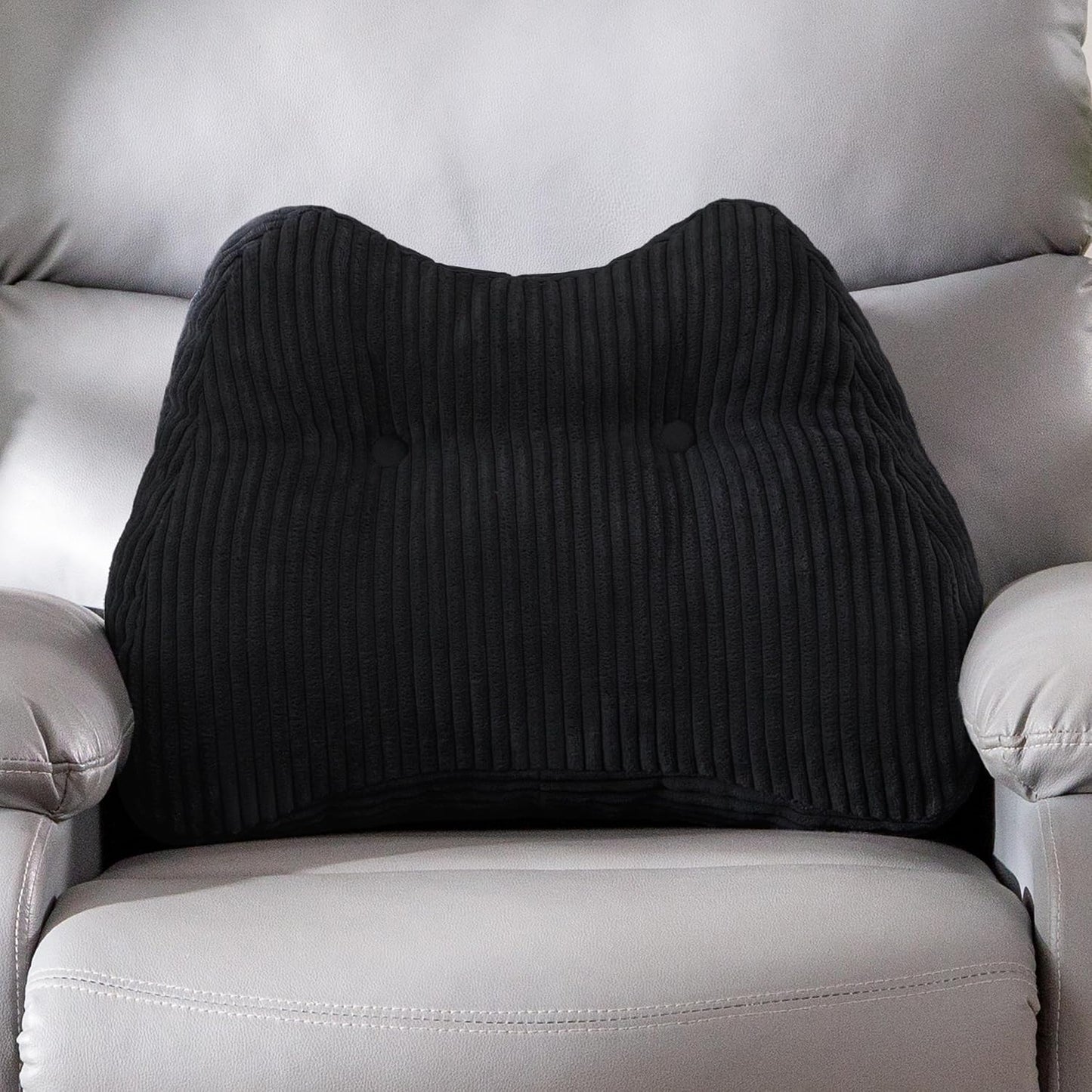 Lumbar Support Pillow for Recliner Chair/Accent Chair/Couch/Office Chair, Tufted Corduroy Back Support Cushion for Elderly, M-Shaped Recliner Cushions for Back Rest, Pain Relief, Reading, Dark Grey