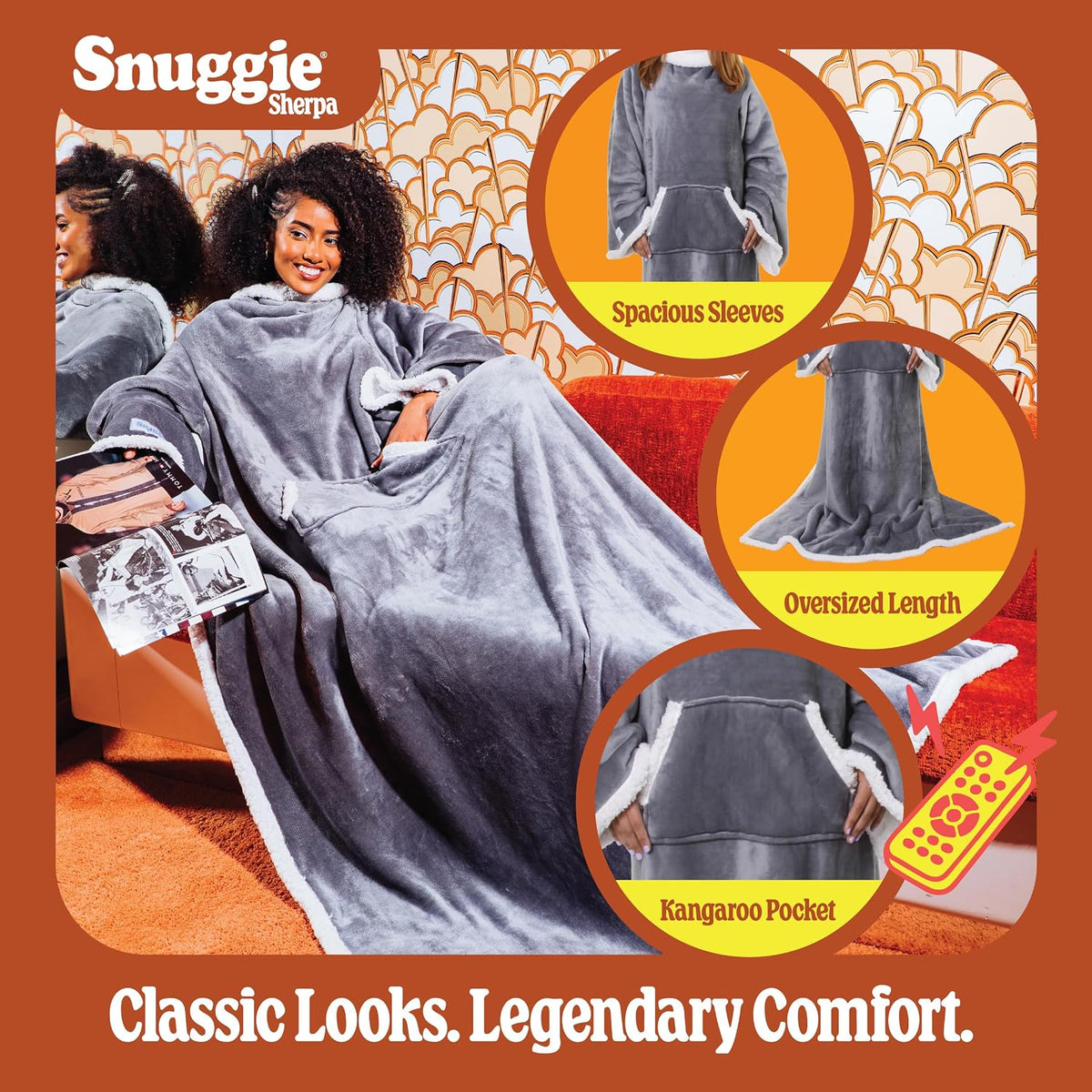 Snuggie The Original Wearable Blanket With Sleeves & Pockets | Cozy Oversized Throw for Adult Men & Women | One Size, 71x54