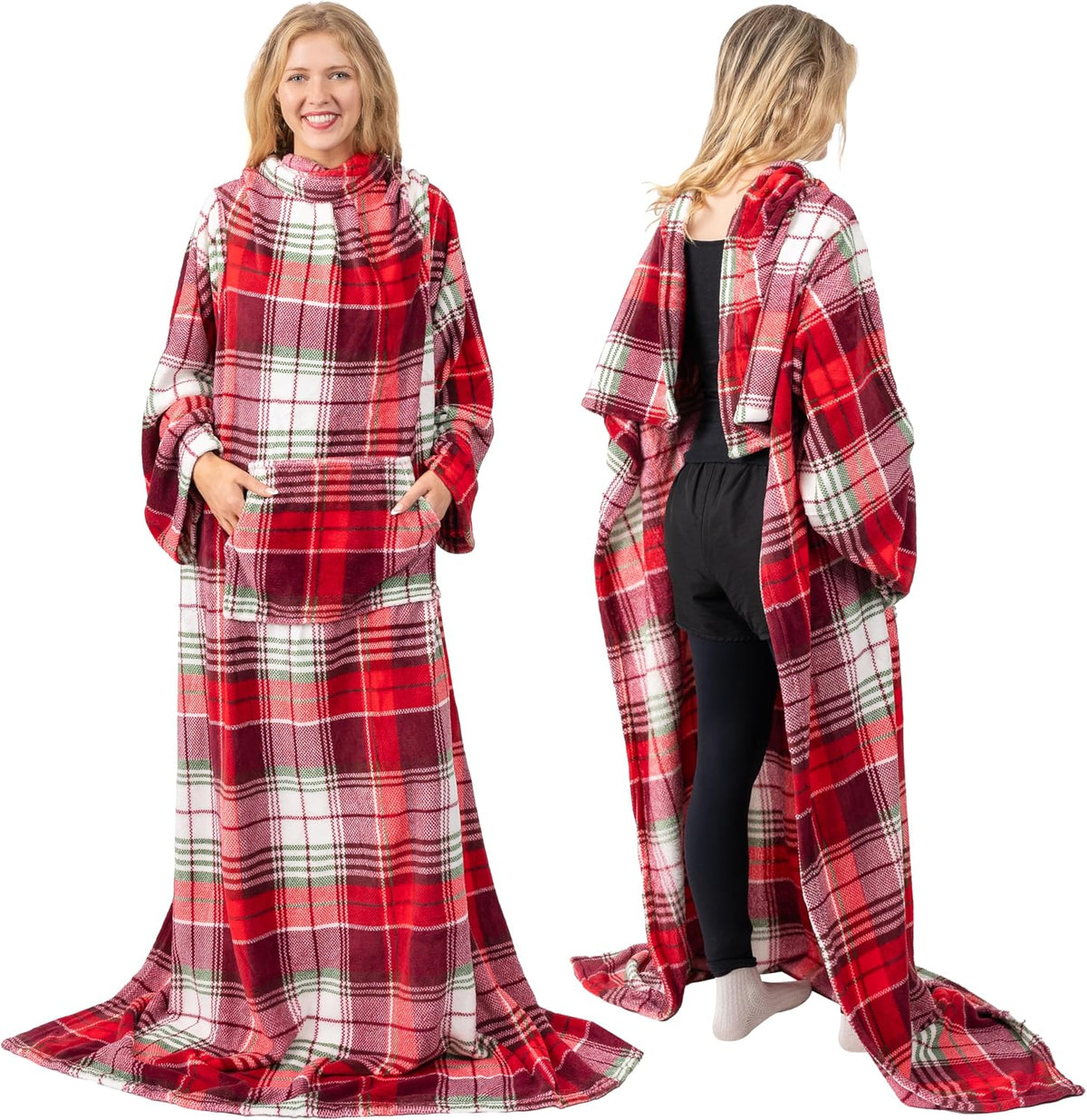 PAVILIA Blanket with Sleeves for Adult Women Men, Soft Warm Wearable Blanket Fleece Wrap Throw, Robe Blanket Gift