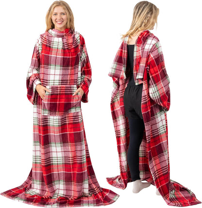 PAVILIA Blanket with Sleeves for Adult Women Men, Soft Warm Wearable Blanket Fleece Wrap Throw, Robe Blanket Gift