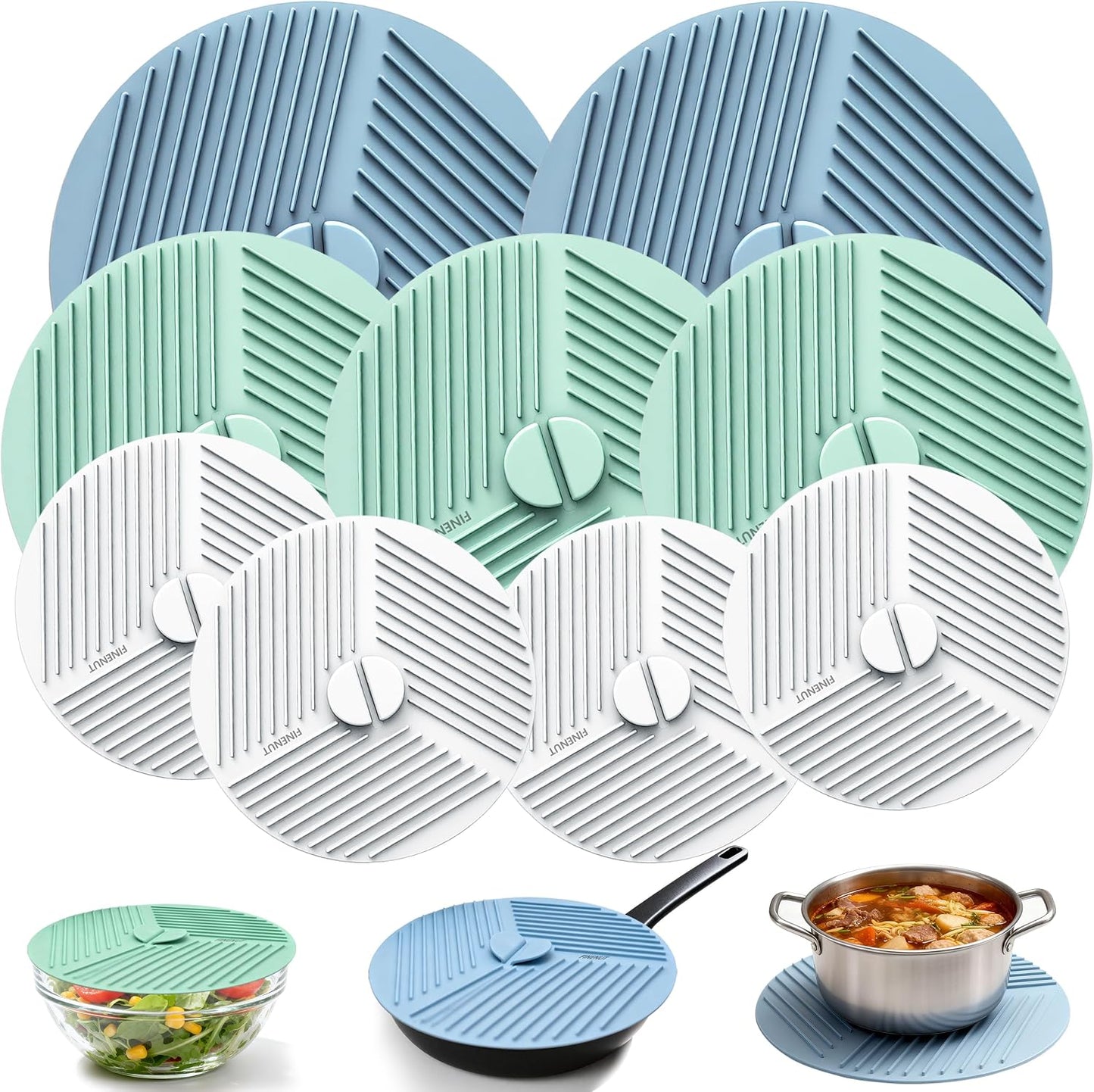 Silicone Lids for Bowls 3 Pack 6/8/10 Inch, Microwave Splatter Cover Food Storage Universal Multi-Use Pot Holders Trivet Mats, Heat Resistant Dishwasher Safe for Pans Plates Cups