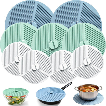 Silicone Lids for Bowls 3 Pack 6/8/10 Inch, Microwave Splatter Cover Food Storage Universal Multi-Use Pot Holders Trivet Mats, Heat Resistant Dishwasher Safe for Pans Plates Cups