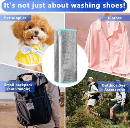 Reusable Shoe Washing Bag, 2-Pack Chenille Laundry Bag for Washer & Dryer. | Soft chenille fibers help deep clean sneakers while the hidden zipper keeps shoes secure and helps protect your washer.