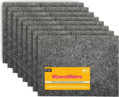 Felt Furniture Pads Self-Adhesive for Hardwood Floors, 8pcs 8" x 6" x 1/5" Cuttable Furniture Pads Square Furniture Movers, Floor Protector Cut into Any Shape, Beige