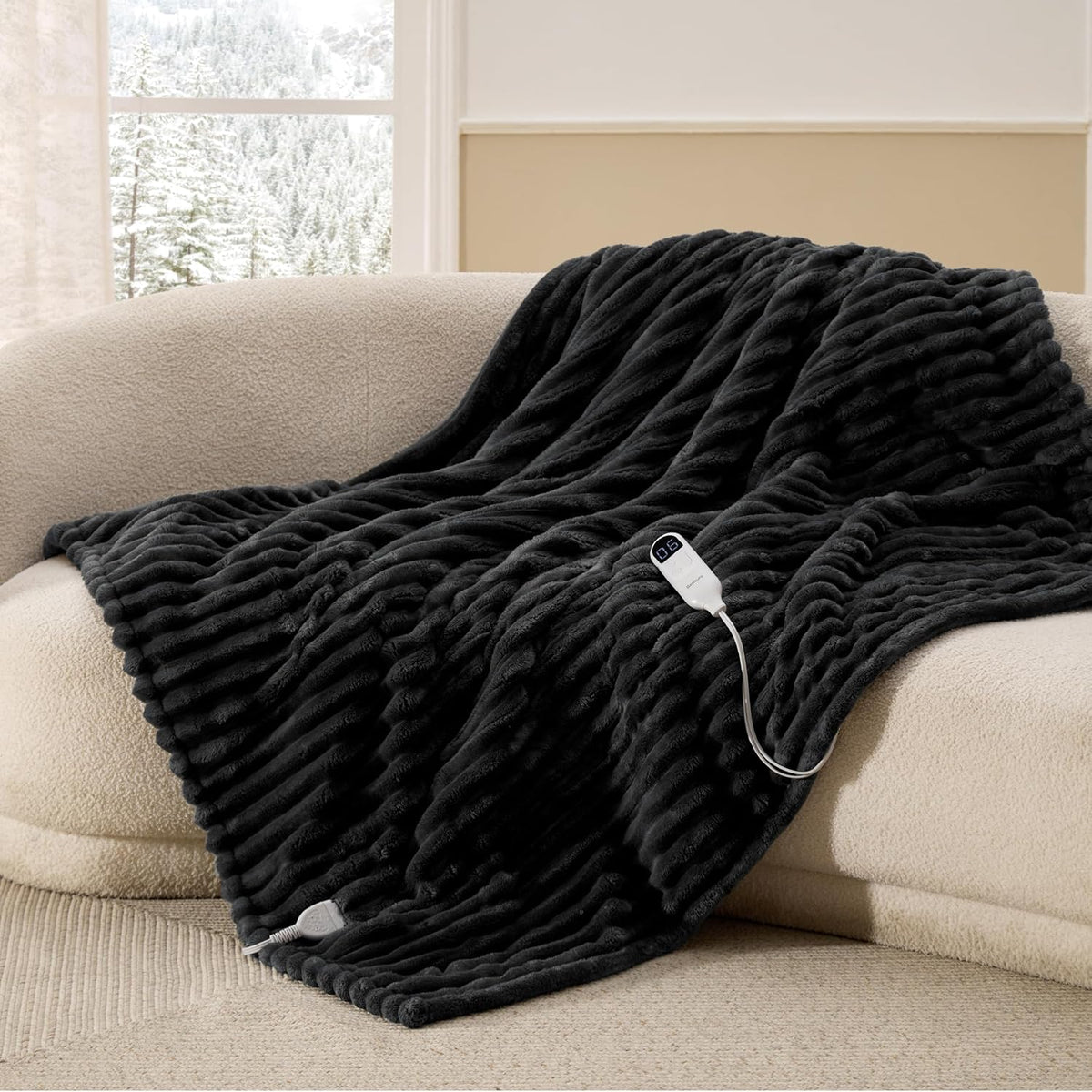 Bedsure Heated Blanket Electric Throw - Thick Striped Fast Heating Electric Blanket with Preheat Function, 6 Heat & 6 Timer (Up to 10H), 8H Auto Off, ETL Certified, Gifts for Women (50"x60", White)