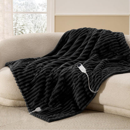Bedsure Heated Blanket Electric Throw - Thick Striped Fast Heating Electric Blanket with Preheat Function, 6 Heat & 6 Timer (Up to 10H), 8H Auto Off, ETL Certified, Gifts for Women (50"x60", White)