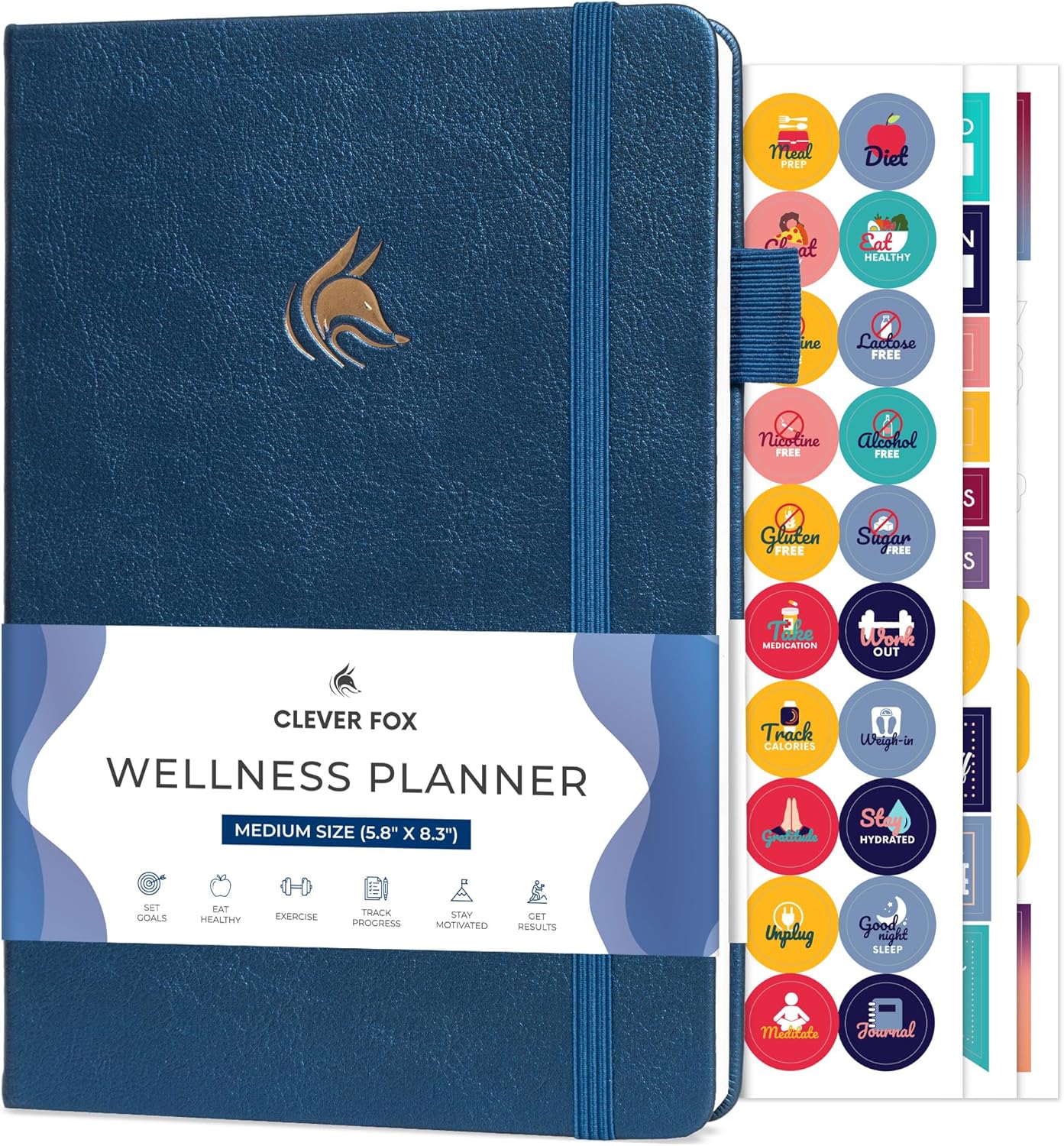 Clever Fox Wellness Planner & Food Journal for Weight Loss, A5 Orange | 5.8"x8.3" nutrition & exercise tracker for women tracking meals, diet & symptom diary, calorie counter notebook, stickers