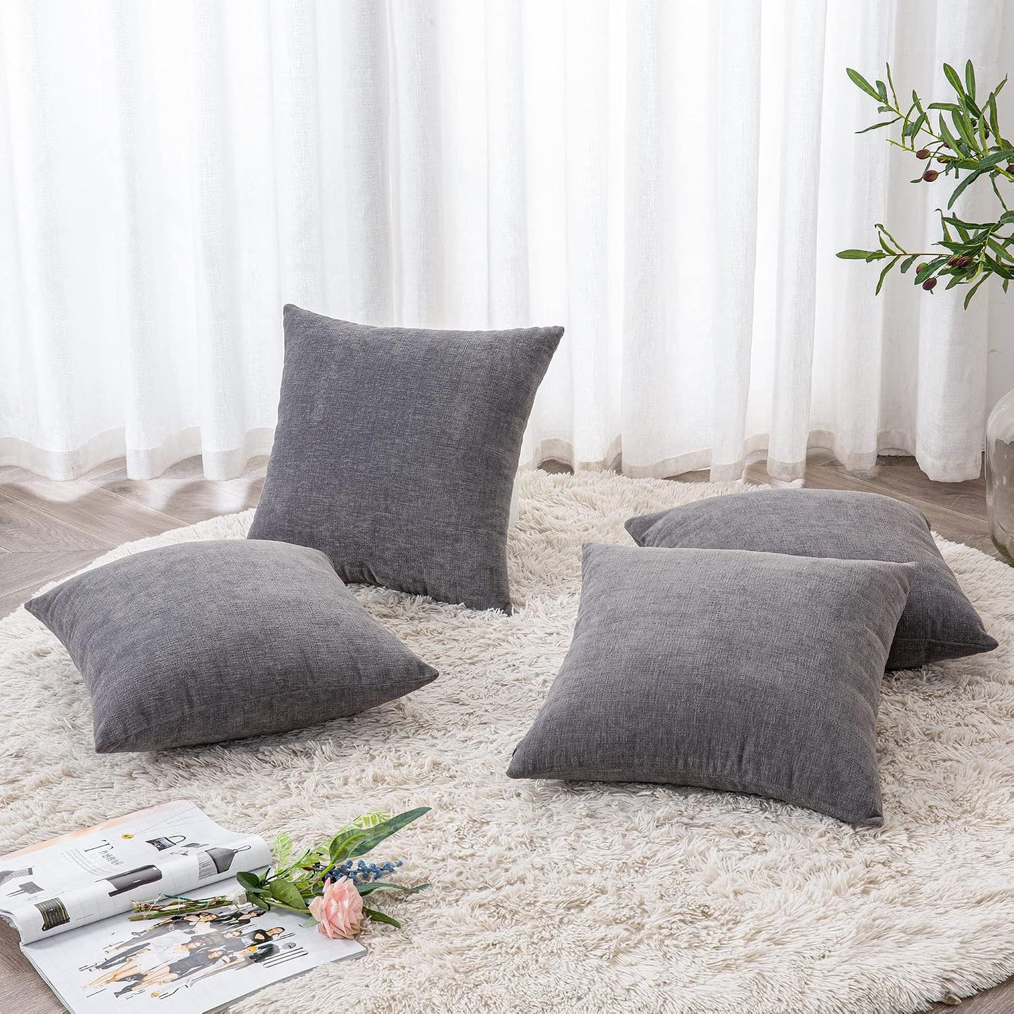 GAWAMAY Lumbar Support Pillow Decorative Rectangle Throw Pillow Covers 12"x20" Inch Set of 2, Soft Chenille Fall Pillowcase for Living Room Bedroom Sofa Couch Cushion Cover Grey 30x50cm (No Insert)