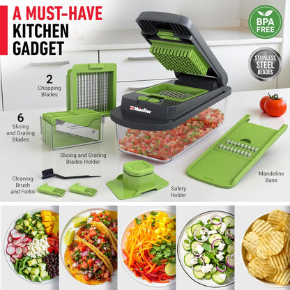 Mueller The Real Original Pro Vegetable Chopper & Mandoline Slicer, 10-in-1 | since 2013, 8 Blade Food Veggie Chopper, Onion Vegetable Cutter with Container, Kitchen Gadgets & Essentials