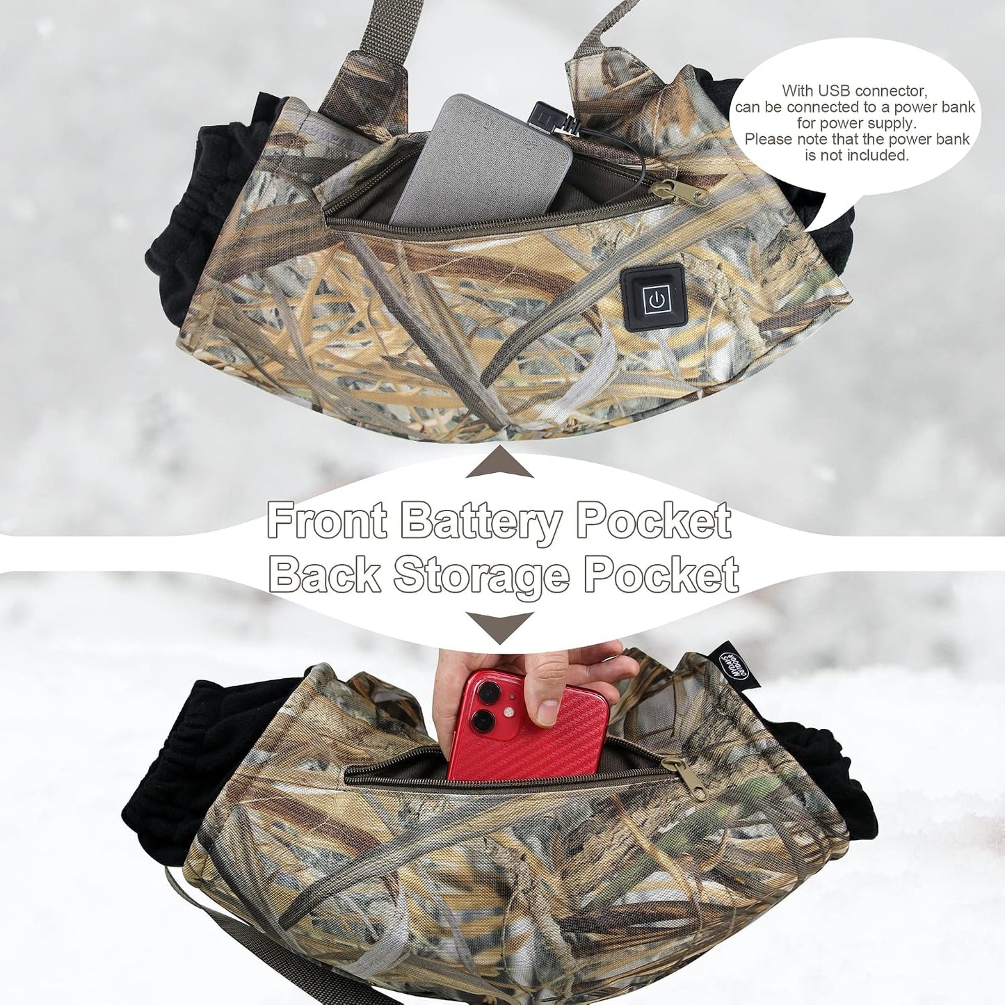 Heated Hand Muff, Electric Heating Hand Warmer Pouch, Suitable for Outdoor Hunting, Sports, Photography, Golf, Football in Cold Winter Keep Warmth (Batteries no Including)