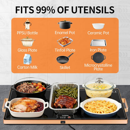 Warming Mat for Food,Extra Long 40"x12",Tempered Glass Warming Tray, Black