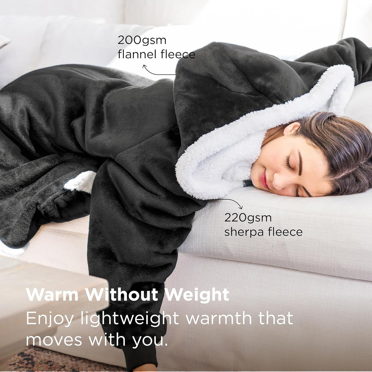 Bedsure Wearable Blanket Sherpa Hoodie Gifts, Sweatshirt, Grey, Standard