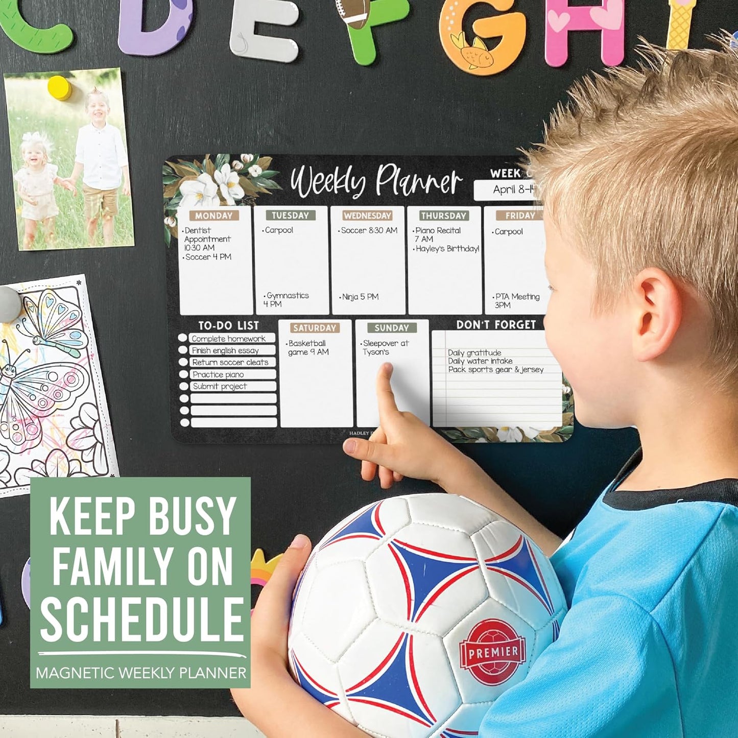 Hadley Designs Magnetic Weekly Planner for Fridge - Greenery Weekly Dry Erase Board, Week Magnetic Calendar for Refrigerator, Week Planner Board, Magnet Schedule Planners for Fridge