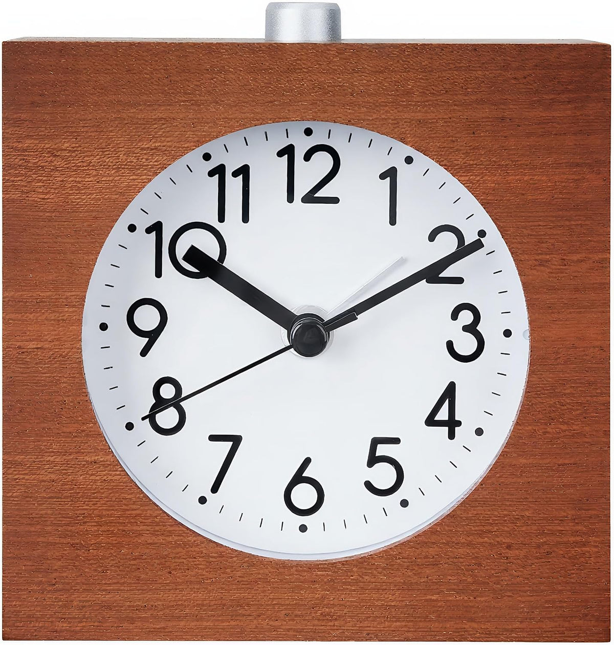Wooden Analog Alarm Clock Silent Battery Operated with Night Light