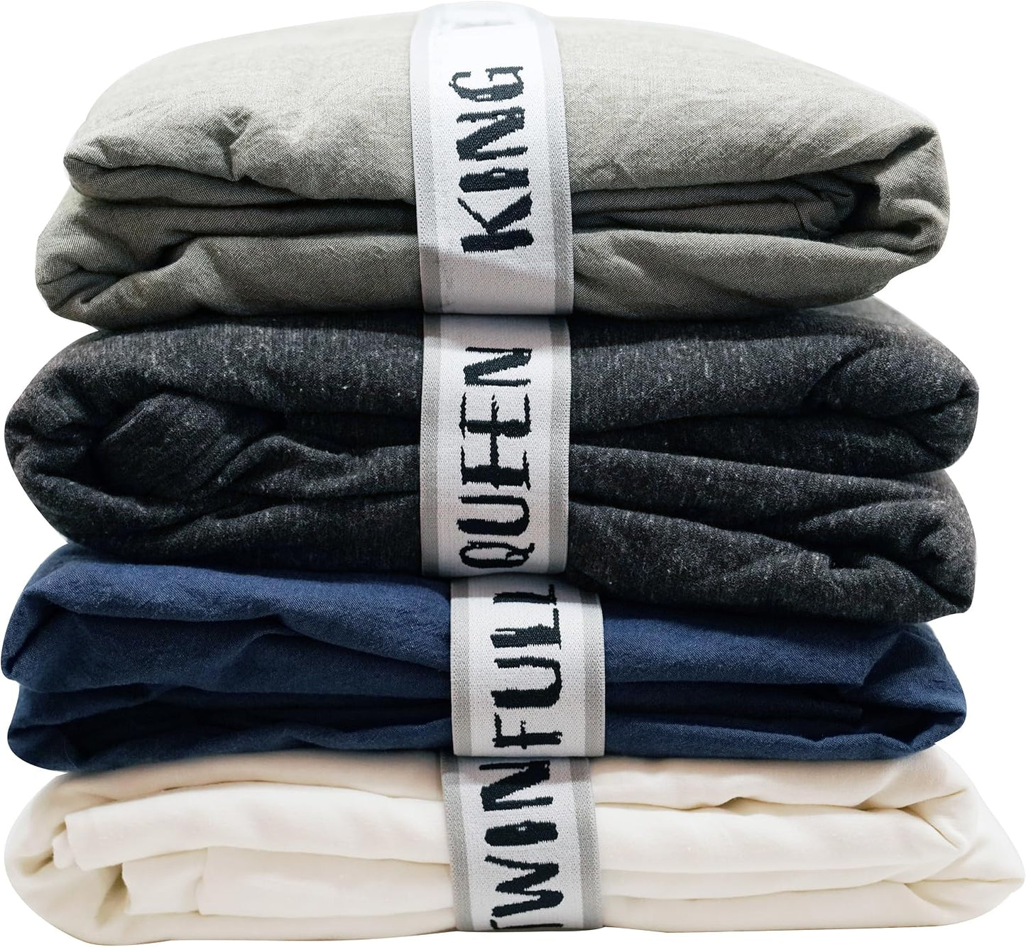 ECOHomes Bed Sheet Organizer Label Bands (King 4PCs Pack, Cream) | Storage Size Label Bands, Bed Sheets Set Organizers, Linen Closet Organization, Elastic Bedding Band, for Organizing Bedsheet