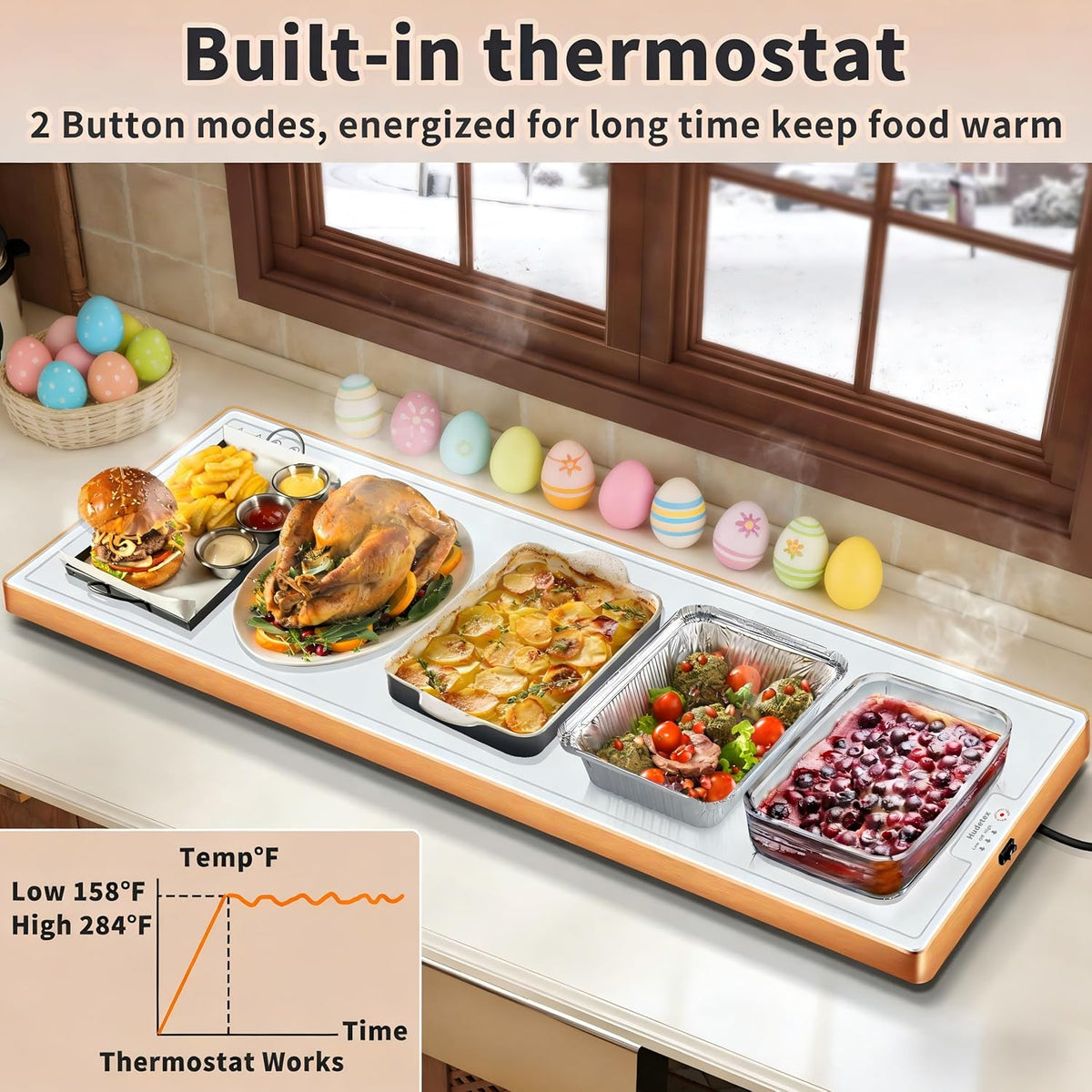 Warming Mat for Food,Extra Long 40"x12",Tempered Glass Warming Tray, Black