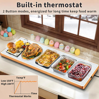 Warming Mat for Food,Extra Long 40"x12",Tempered Glass Warming Tray, Black